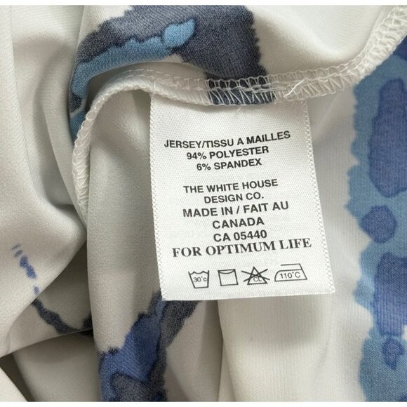 Sympli White Tunic Top Blue Artsy Print Slinky Knit Jersey Stretch Artsy Size 6 - Picture 6 of 8